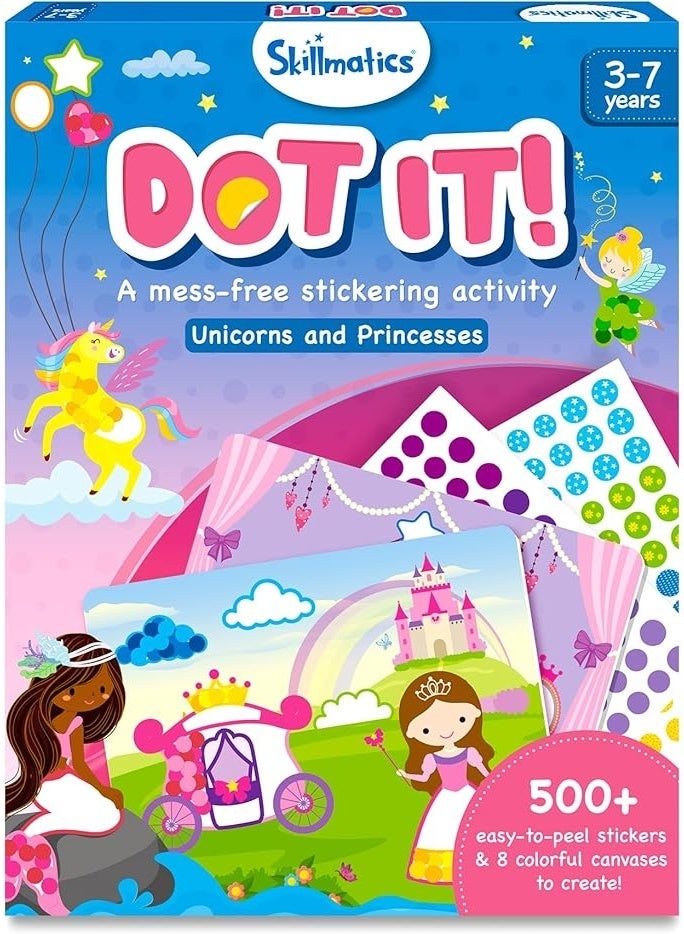 Skillmatics Dot It Sticker Art - Unicorns & Princesses, Mess-Free Fun for Kids, 500+ Stickers, Craft Kits, DIY Activity, Travel Toys, Gifts for Girls & Boys Ages 3, 4, 5, 6, 7 - Image 1